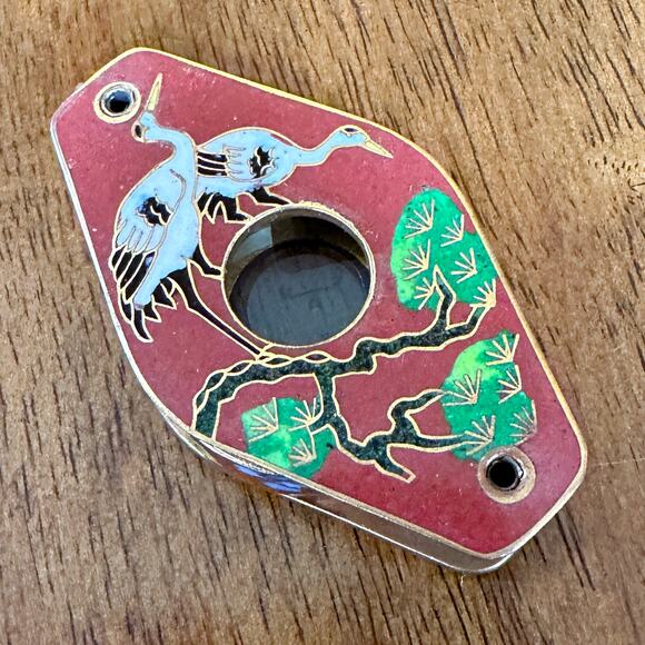 Vintage Brass Cloisonné Magnifier Pendant with Asian Crane Motif - Picture 8 of 13